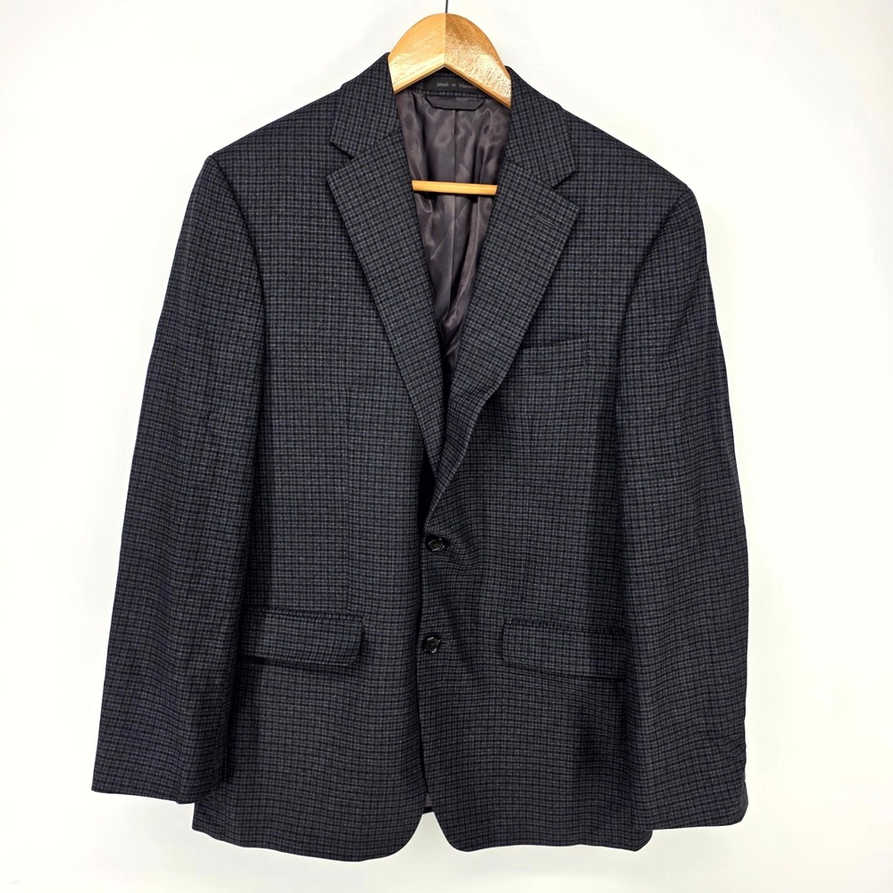 Lauren Ralph Lauren Blazer Mens 40R Gray Blue Micro Check Two Button Sport Coat